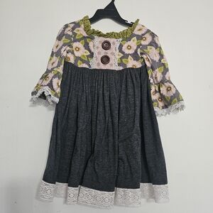 Boutique Toddler Girls Owls & Bats Floral Dress Crochet Lace Trim Size 4